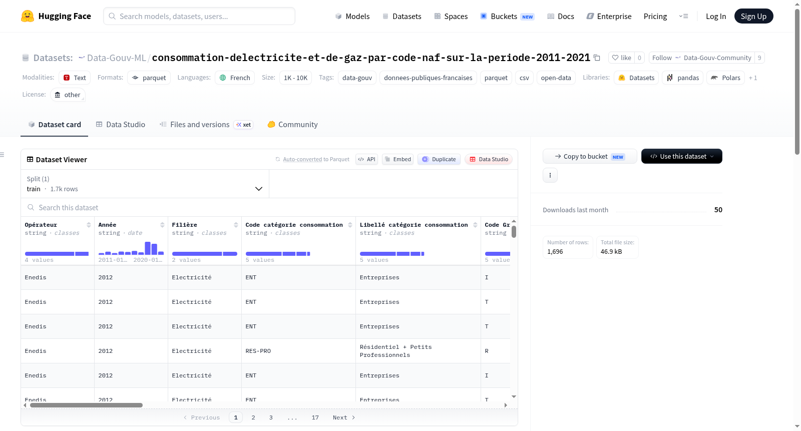 Data-Gouv-FR/consommation-delectricite-et-de-gaz-par-code-naf-sur-la-periode-2011-2021 数据集图片