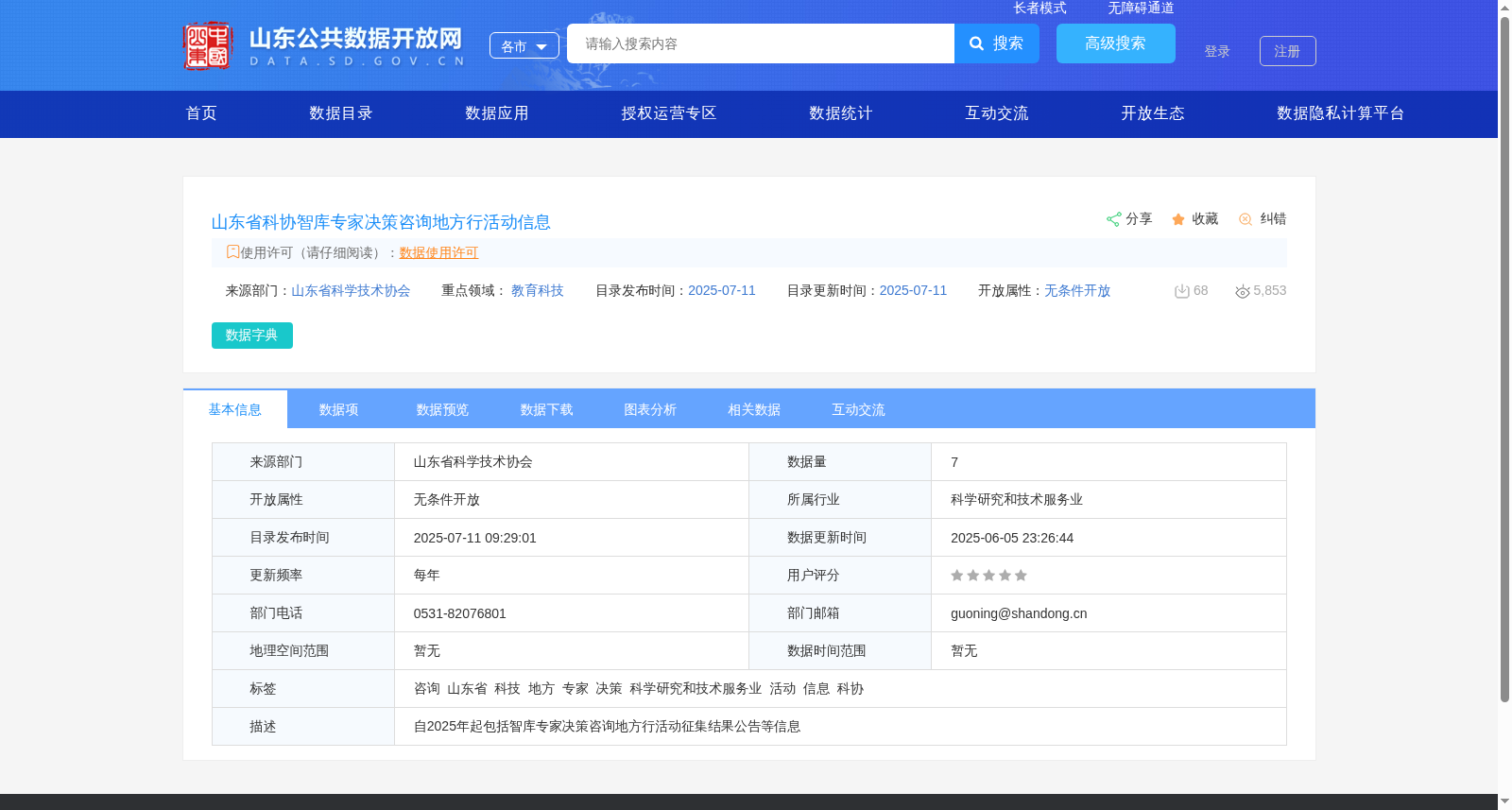 山东省科协智库专家决策咨询地方行活动信息 数据集图片