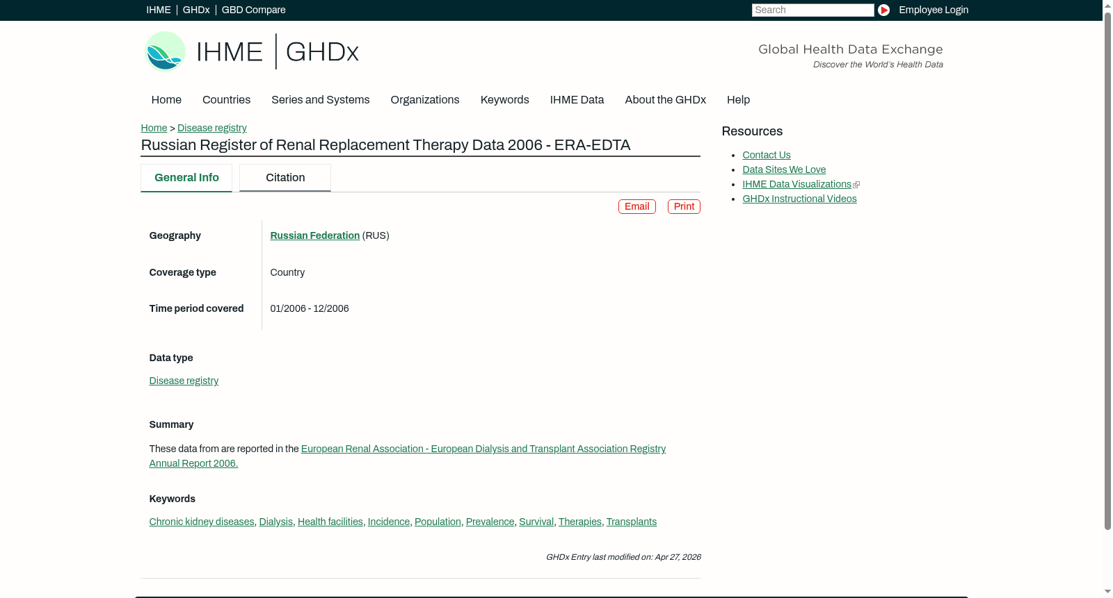 Russian Register of Renal Replacement Therapy Data 2006 - ERA-EDTA 数据集图片