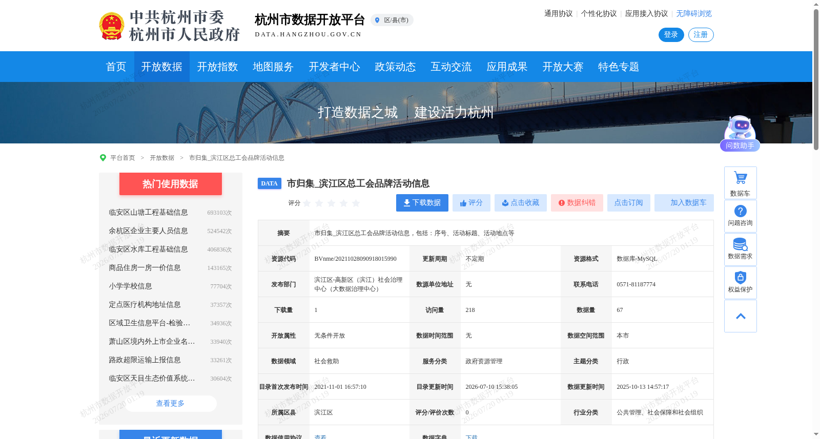 市归集_滨江区总工会品牌活动信息 数据集图片