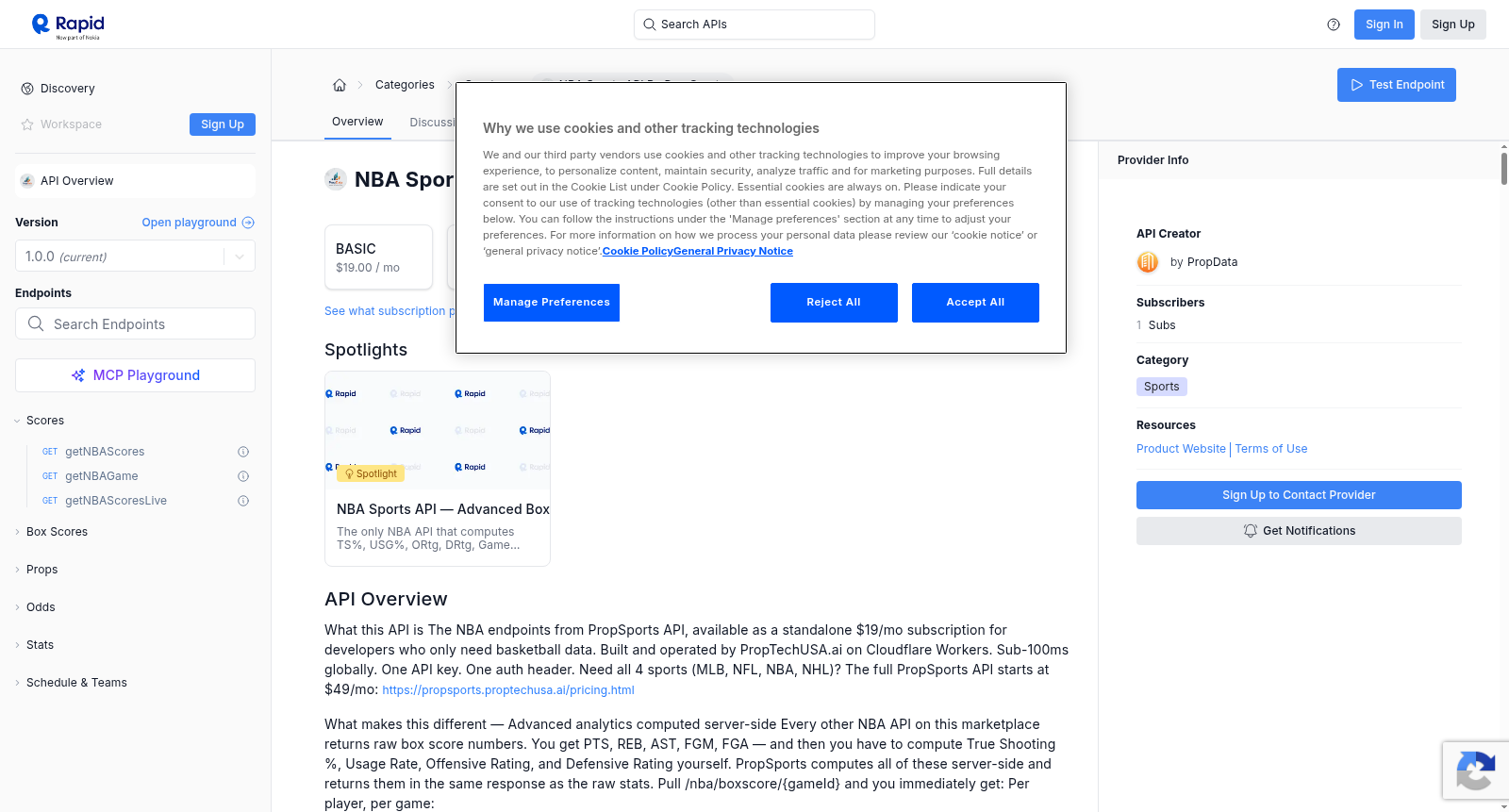NBA Sports API by PropSports 数据集图片