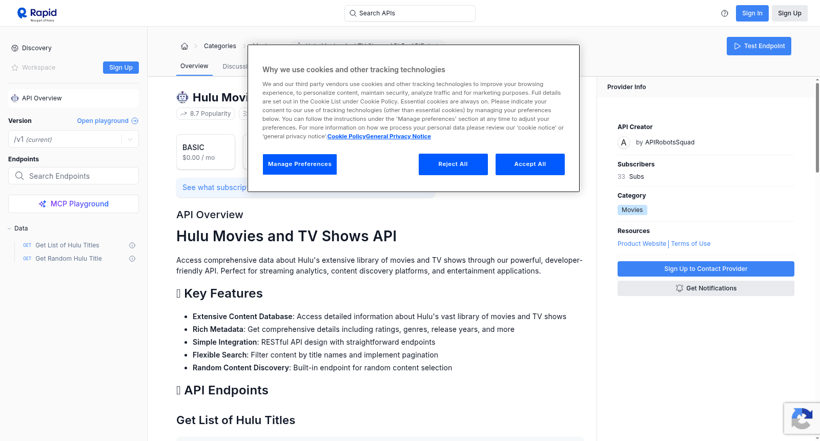 Hulu Movies and TV Shows API by APIRobots 数据集图片