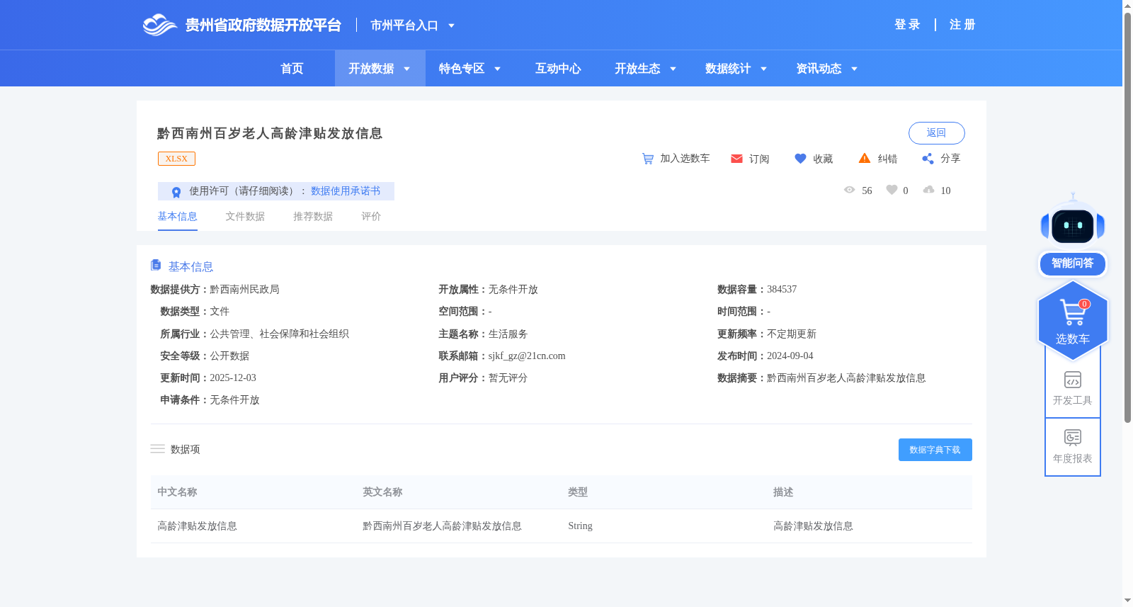 黔西南州百岁老人高龄津贴发放信息 数据集图片