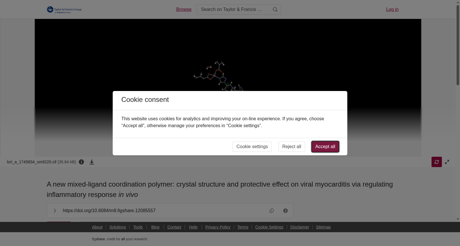 A new mixed-ligand coordination polymer: crystal structure and protective effect on viral myocarditis via regulating inflammatory response <i>in vivo</i> 数据集图片