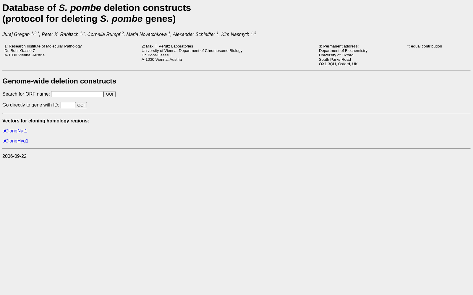 Database of S. pombe deletion constructs 数据集图片