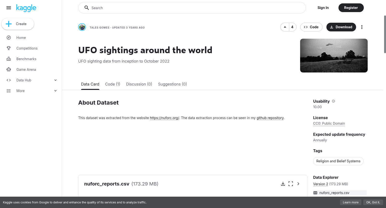UFO sightings around the world 数据集图片