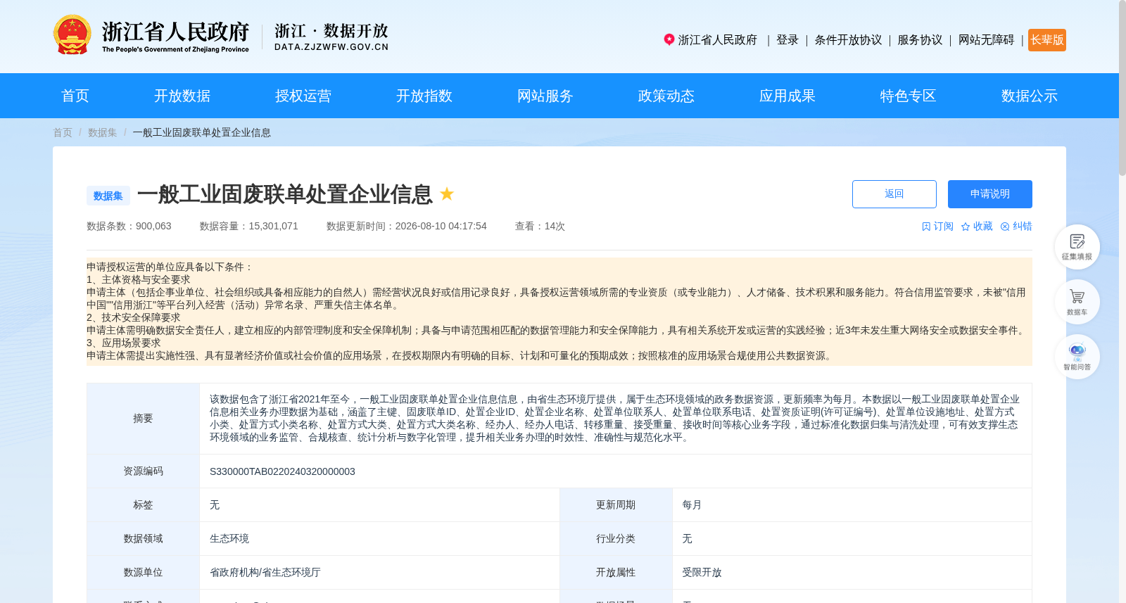 一般工业固废联单处置企业信息 数据集图片