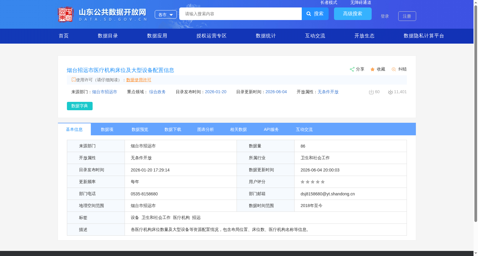 烟台招远市医疗机构床位及大型设备配置信息 数据集图片