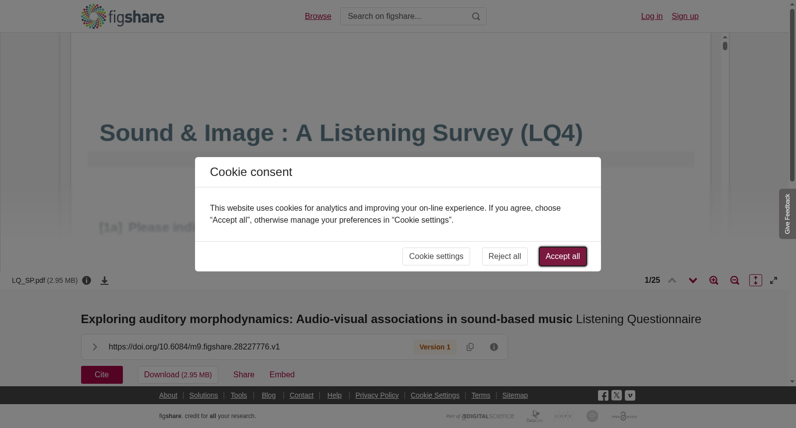 <b>Exploring auditory morphodynamics: </b><b>Audio-visual associations in sound-based music</b> Listening Questionnaire 数据集图片
