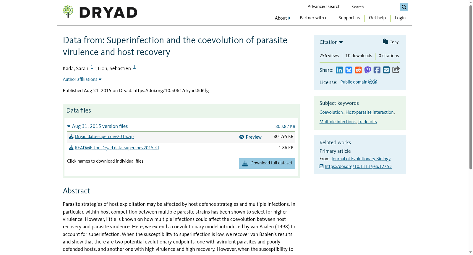 Data from: Superinfection and the coevolution of parasite virulence and host recovery 数据集图片