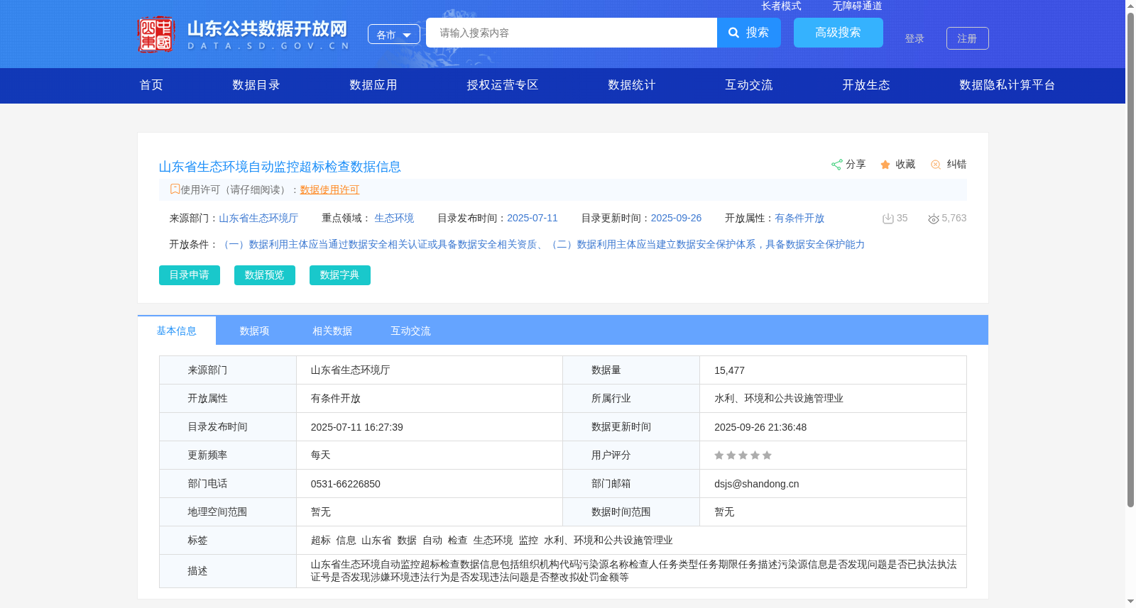 山东省生态环境自动监控超标检查数据信息 数据集图片