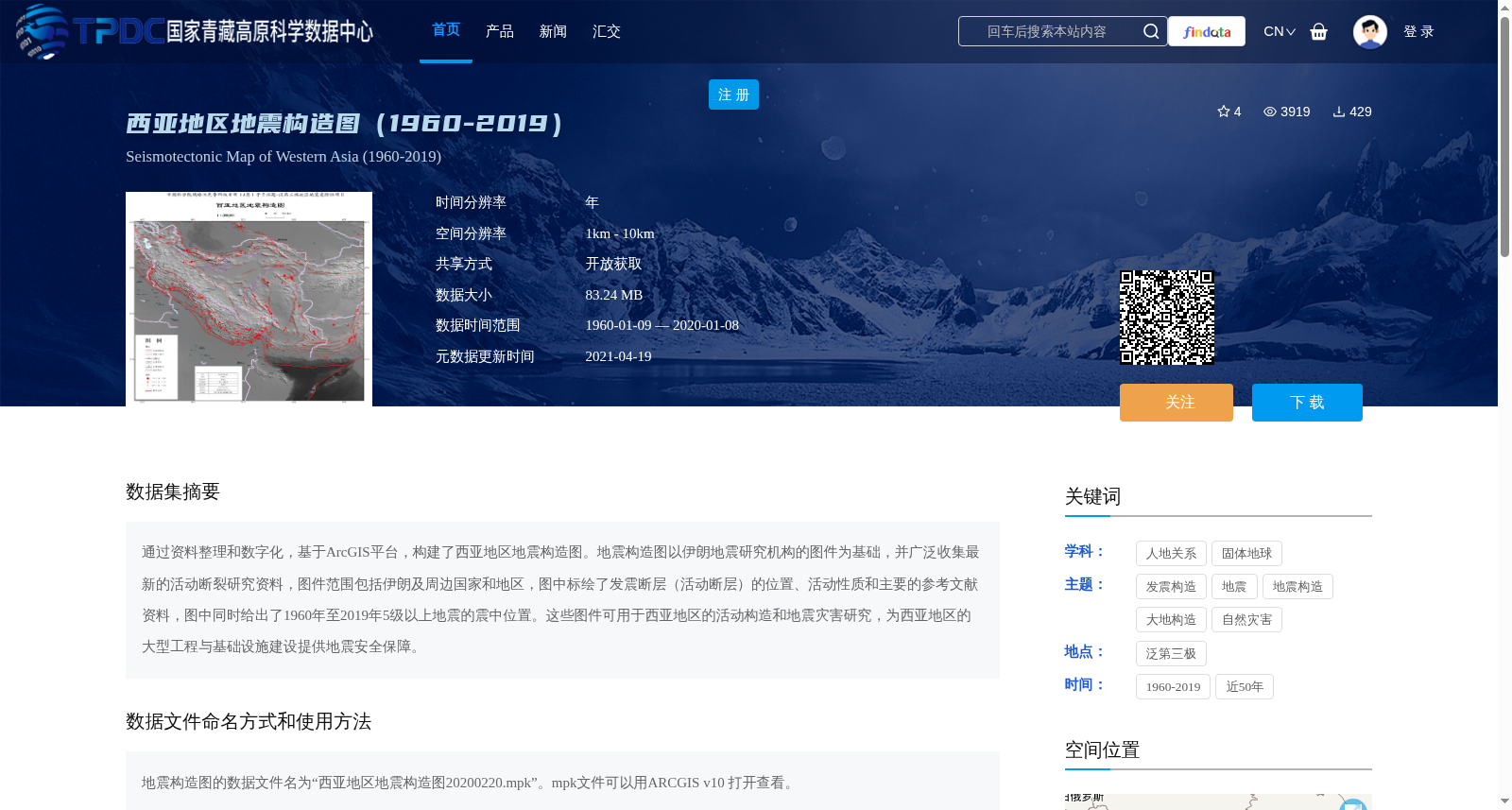 西亚地区地震构造图(1960-2019) 数据集图片