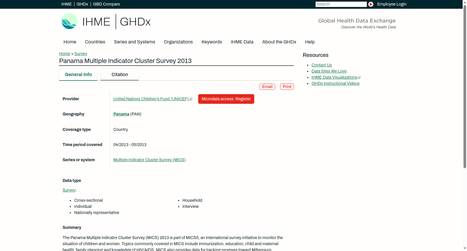 Panama Multiple Indicator Cluster Survey 2013 数据集图片