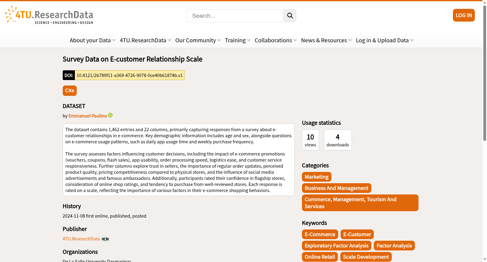 Survey Data on E-customer Relationship Scale 数据集图片