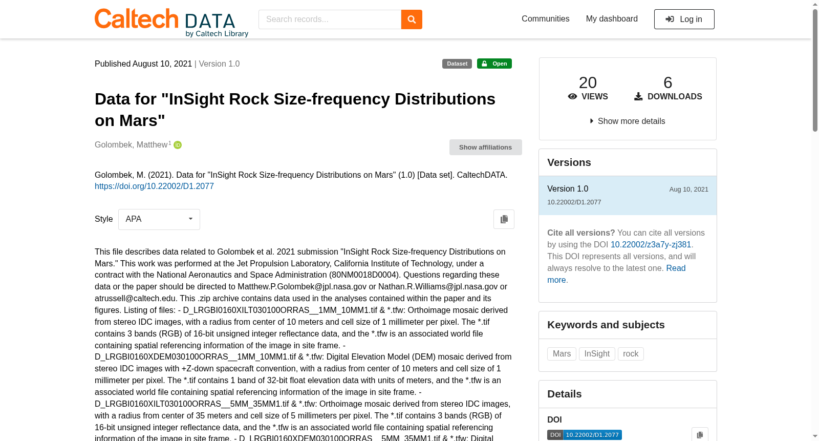 Data for "InSight Rock Size-frequency Distributions on Mars" 数据集图片