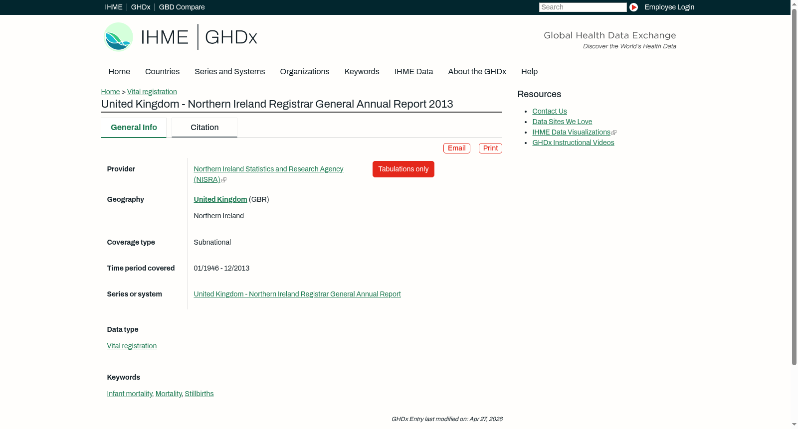 United Kingdom - Northern Ireland Registrar General Annual Report 2013 数据集图片