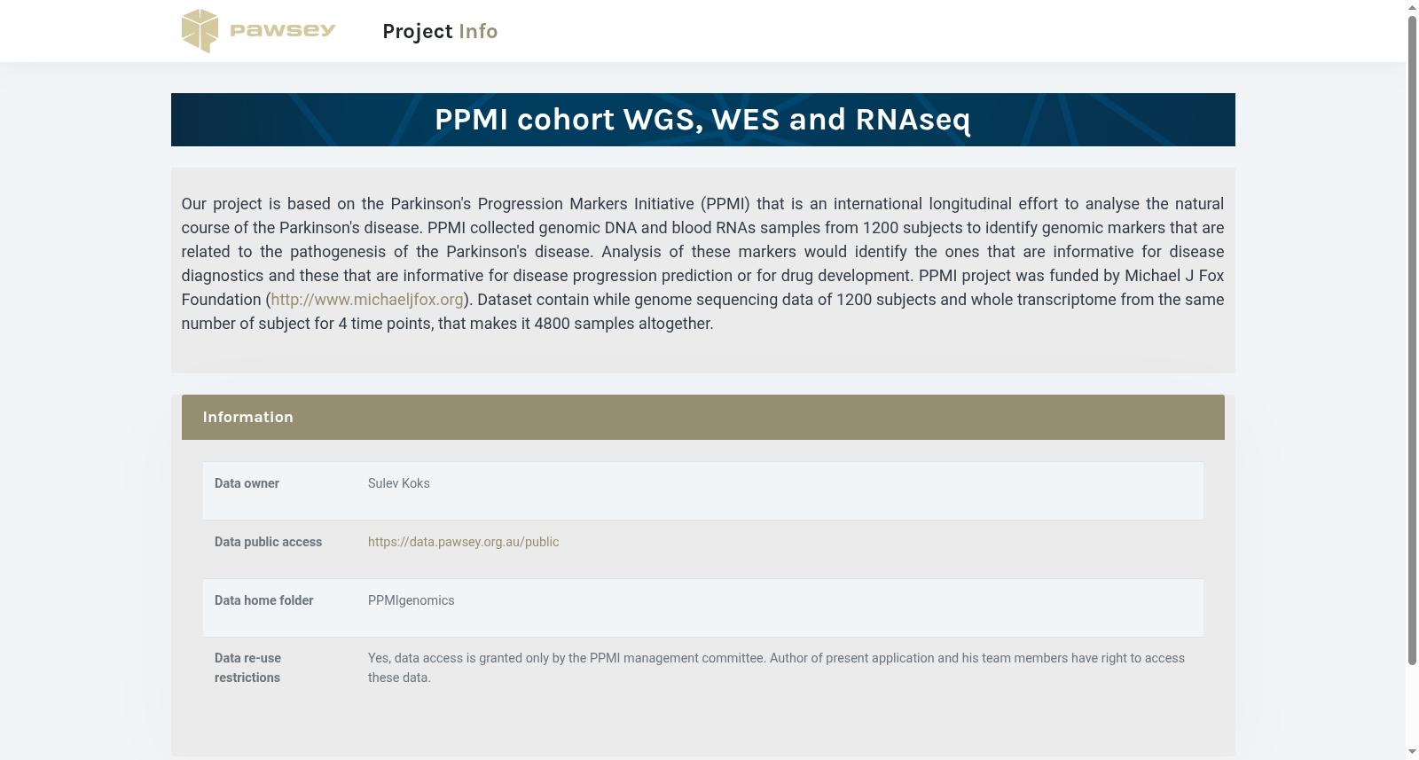 PPMI cohort WGS, WES and RNAseq 数据集图片