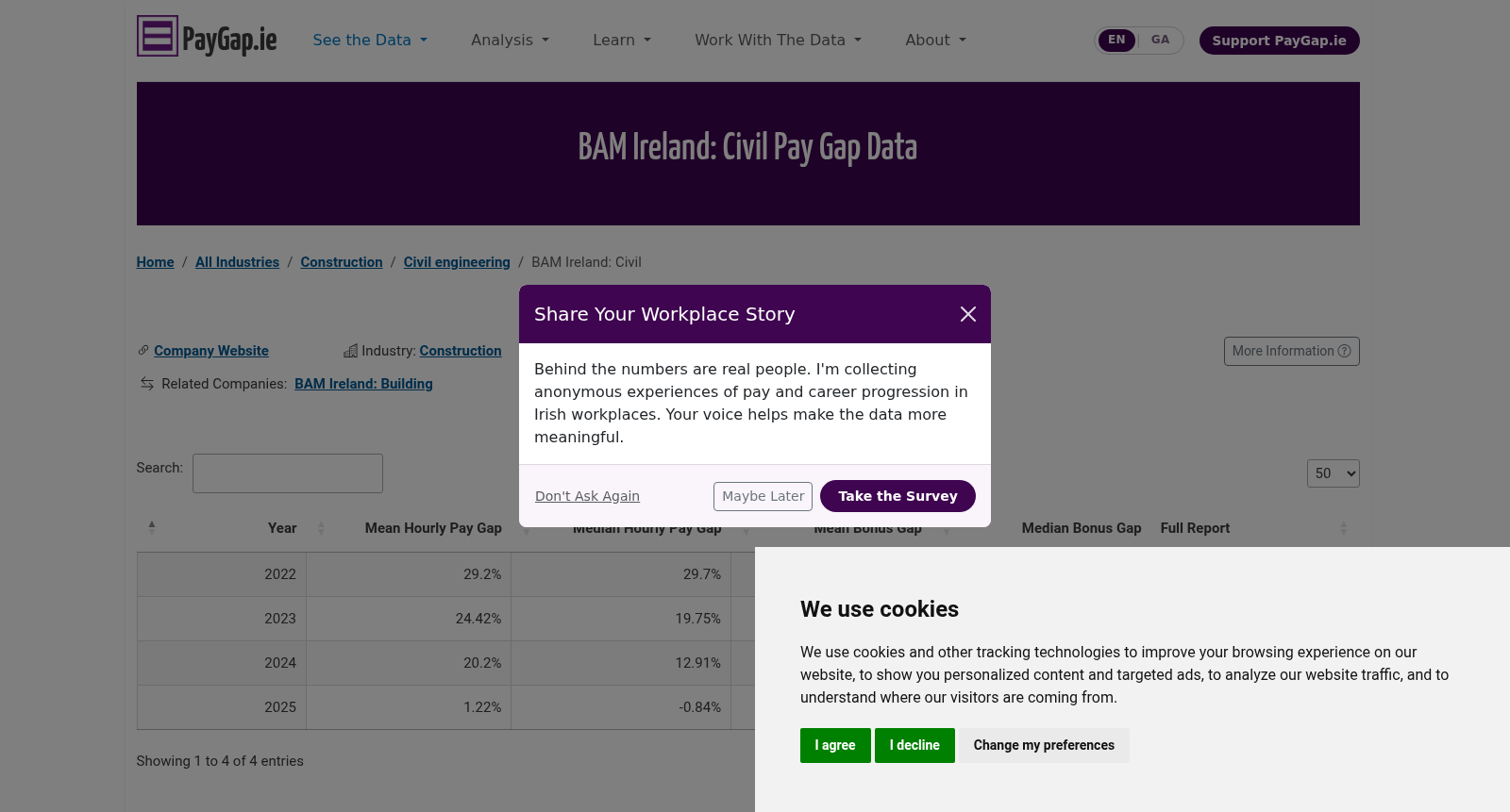 Gender Pay Gap Data for BAM Ireland: Civil 数据集图片