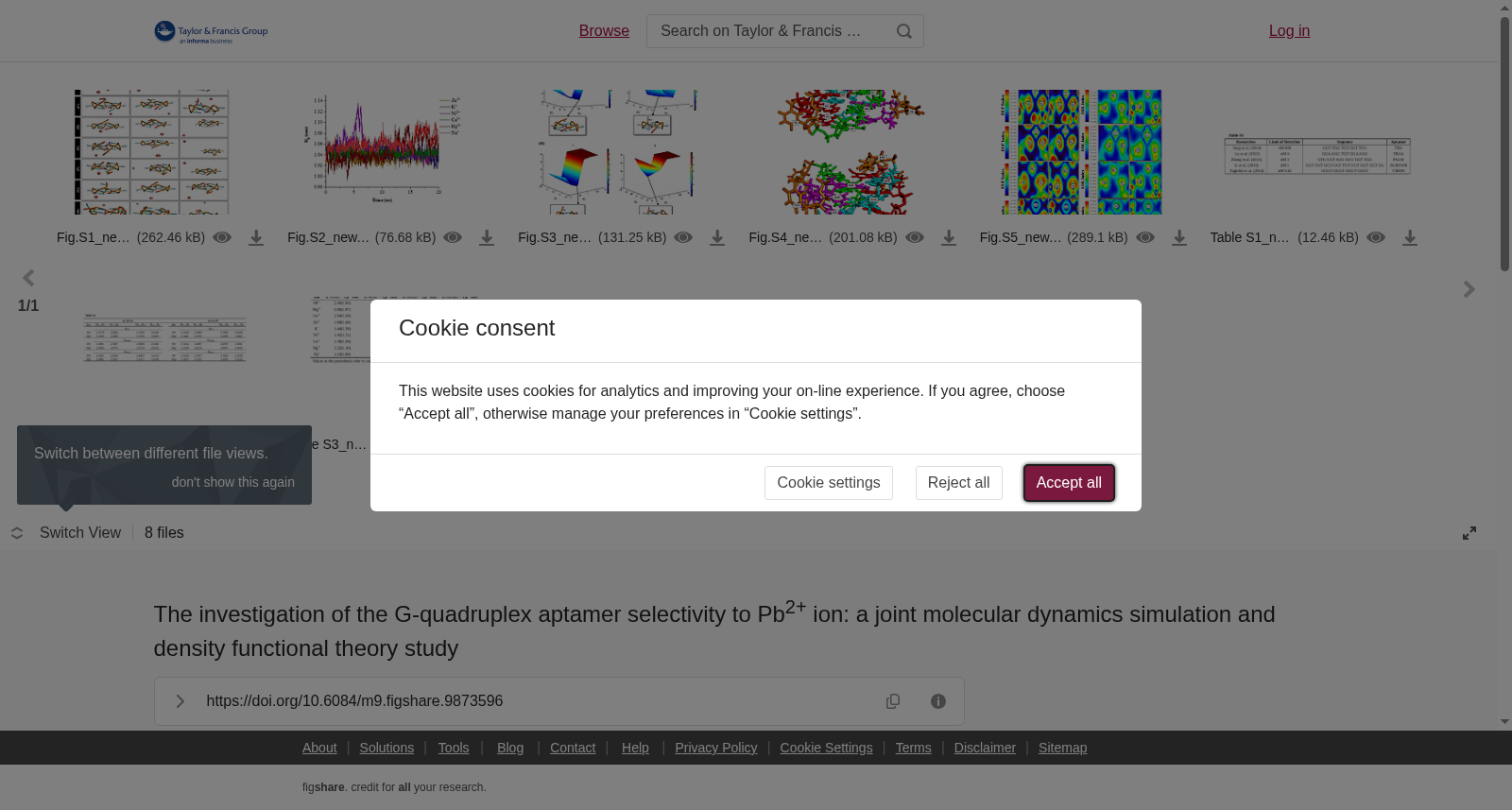 The investigation of the G-quadruplex aptamer selectivity to Pb<sup>2+</sup> ion: a joint molecular dynamics simulation and density functional theory study 数据集图片