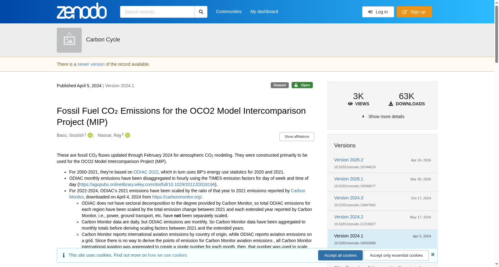 Fossil Fuel CO₂ Emissions for the OCO2 Model Intercomparison Project (MIP) 数据集图片