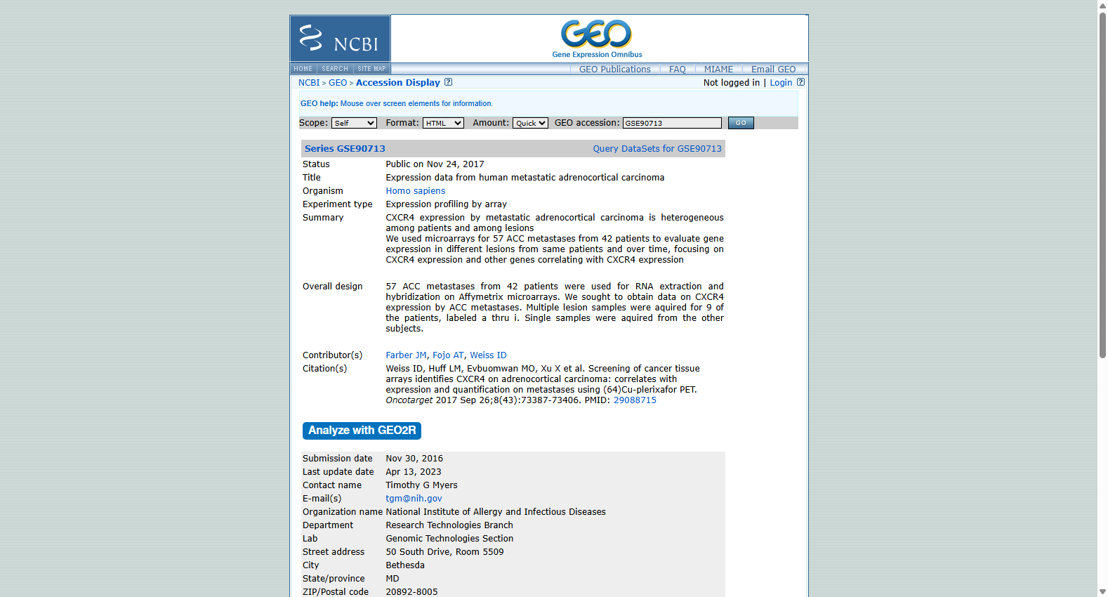 GSE90713 Adrenocortical tumor expression
