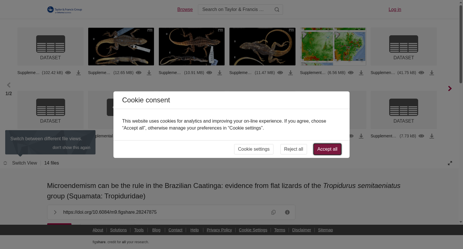 Microendemism can be the rule in the Brazilian Caatinga: evidence from flat lizards of the <i>Tropidurus semitaeniatus</i> group (Squamata: Tropiduridae) 数据集图片