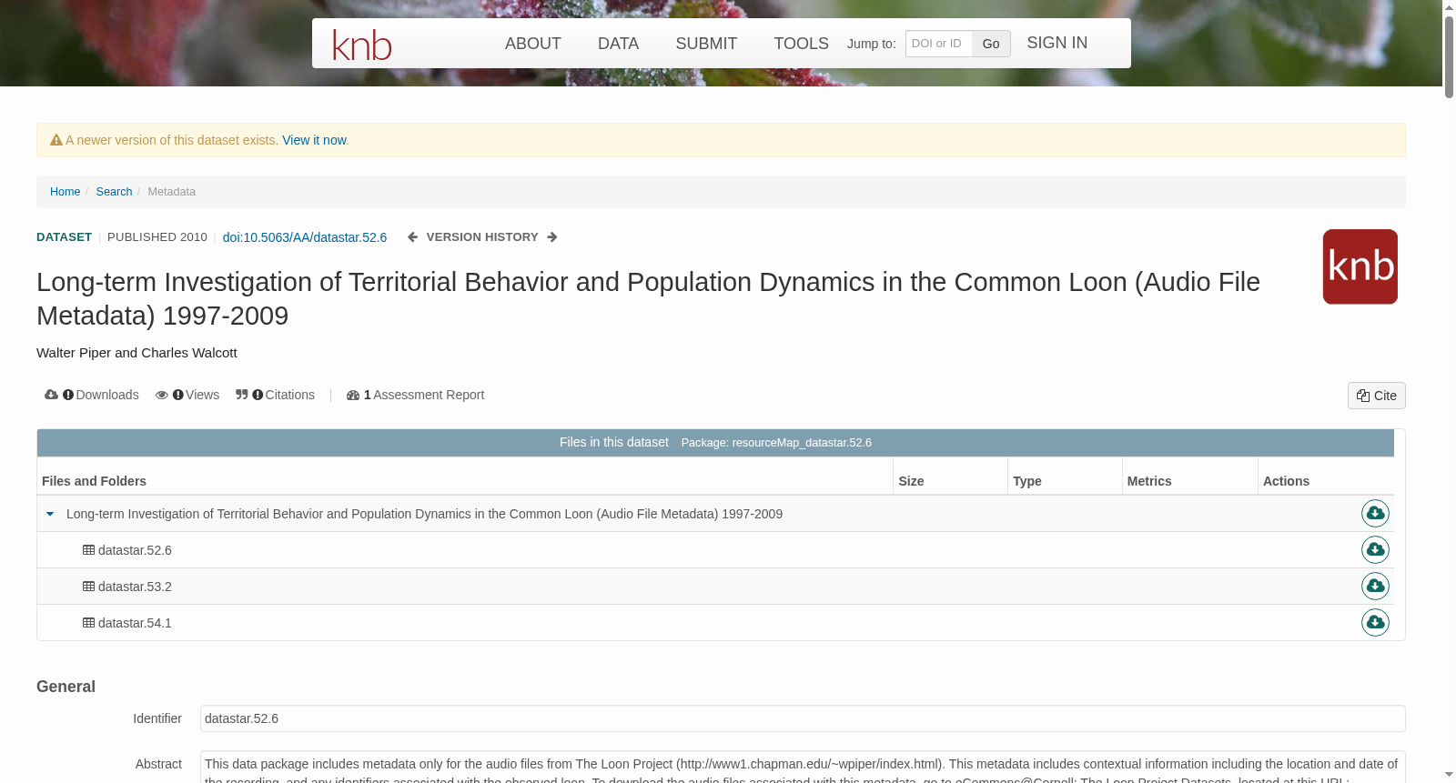 Long-term Investigation of Territorial Behavior and Population Dynamics in the Common Loon (Audio File Metadata) 1997-2009 数据集图片