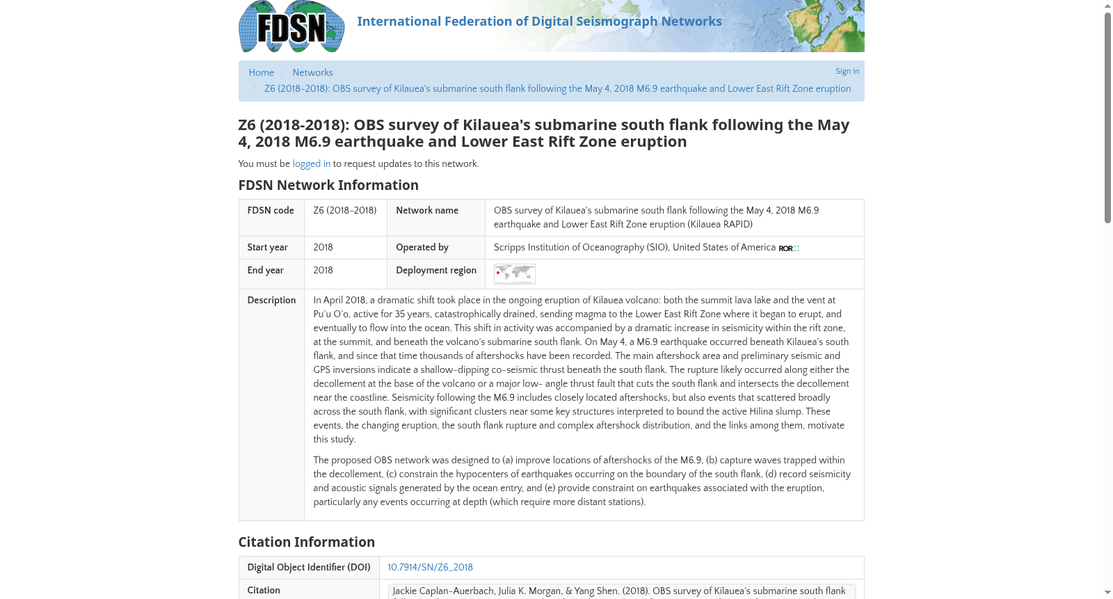 OBS survey of Kilauea's submarine south flank following the May 4, 2018 M6.9 earthquake and Lower East Rift Zone eruption 数据集图片