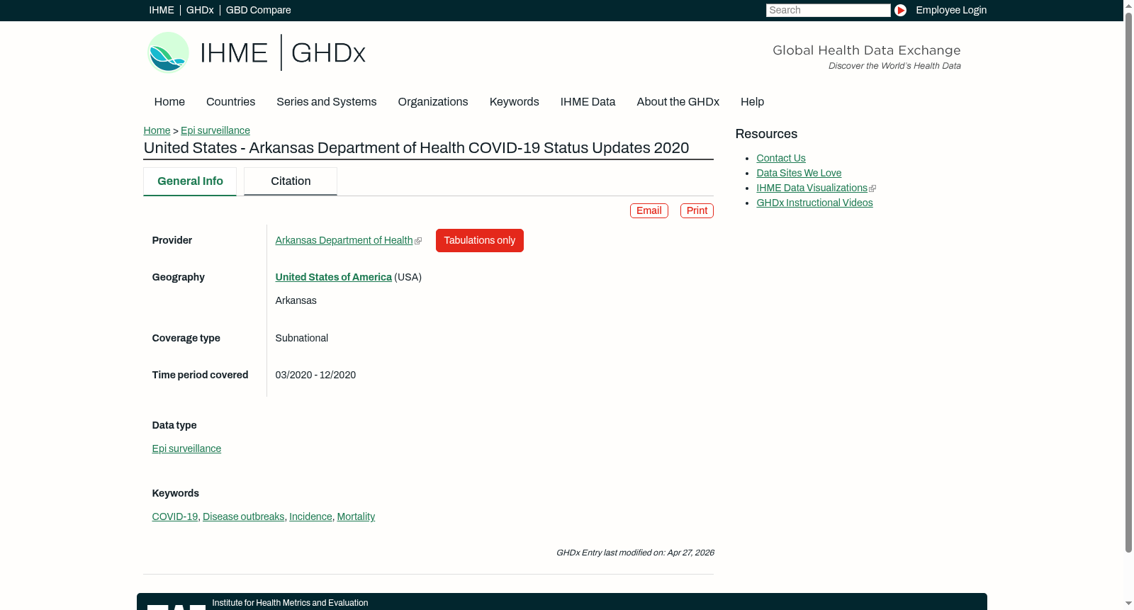 United States - Arkansas Department of Health COVID-19 Status Updates 2020 数据集图片