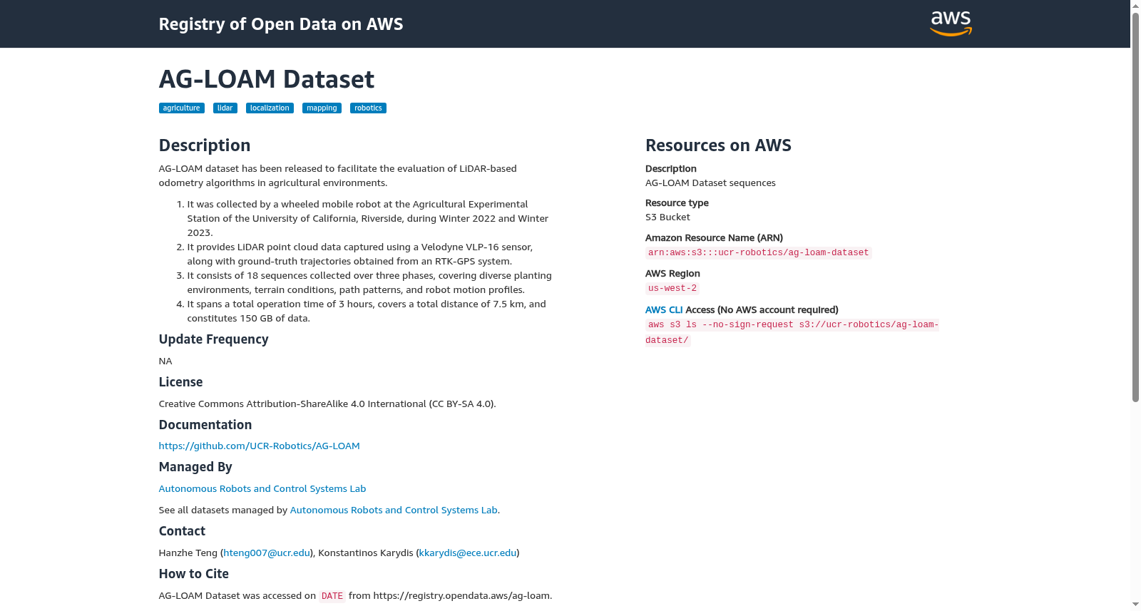 AG-LOAM Dataset 数据集图片