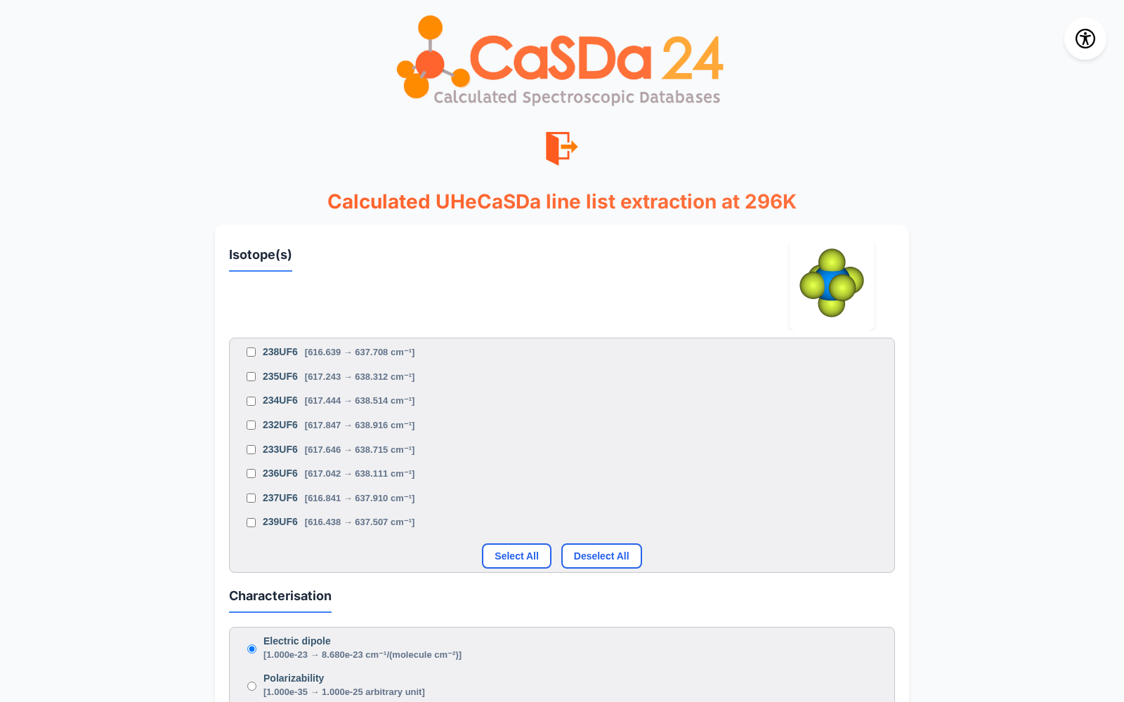 UHeCaSDa : Uranium Hexafluoride Calculated Spectroscopic Database 数据集图片