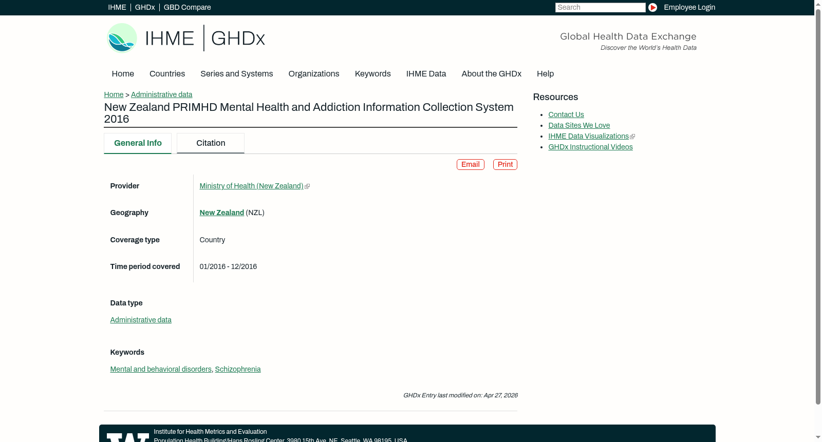 New Zealand PRIMHD Mental Health and Addiction Information Collection System 2016 数据集图片