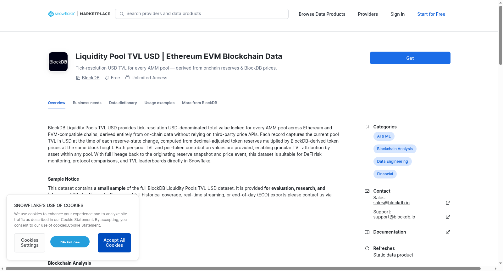 Liquidity Pool TVL USD | Ethereum EVM Blockchain Data 数据集图片