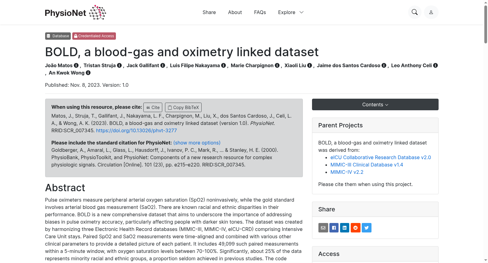BOLD, a blood-gas and oximetry linked dataset 数据集图片