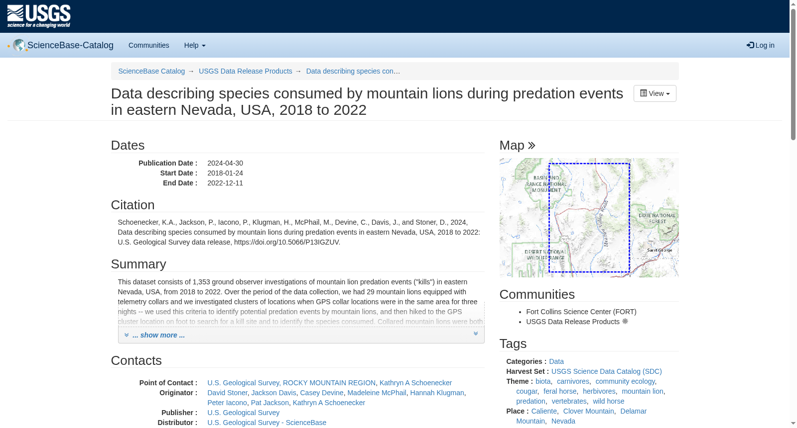 Data describing species consumed by mountain lions during predation events in eastern Nevada, USA, 2018 to 2022 数据集图片
