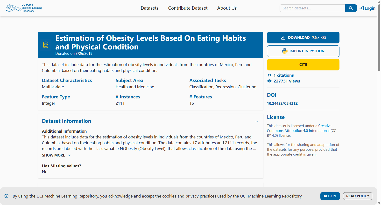 Estimation of Obesity Levels Based On Eating Habits and Physical Condition