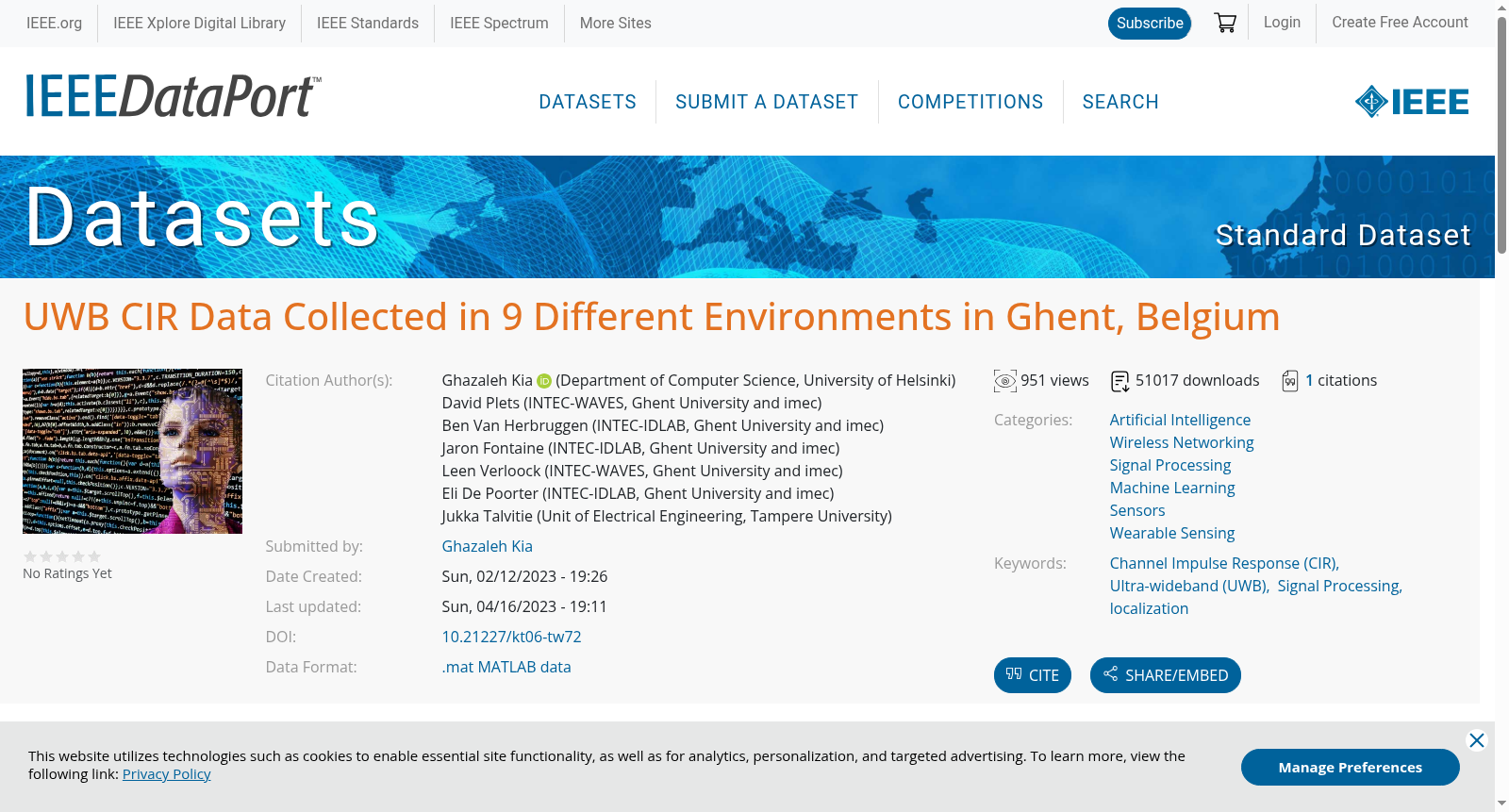 UWB CIR Data Collected in 9 Different Environments in Ghent, Belgium 数据集图片