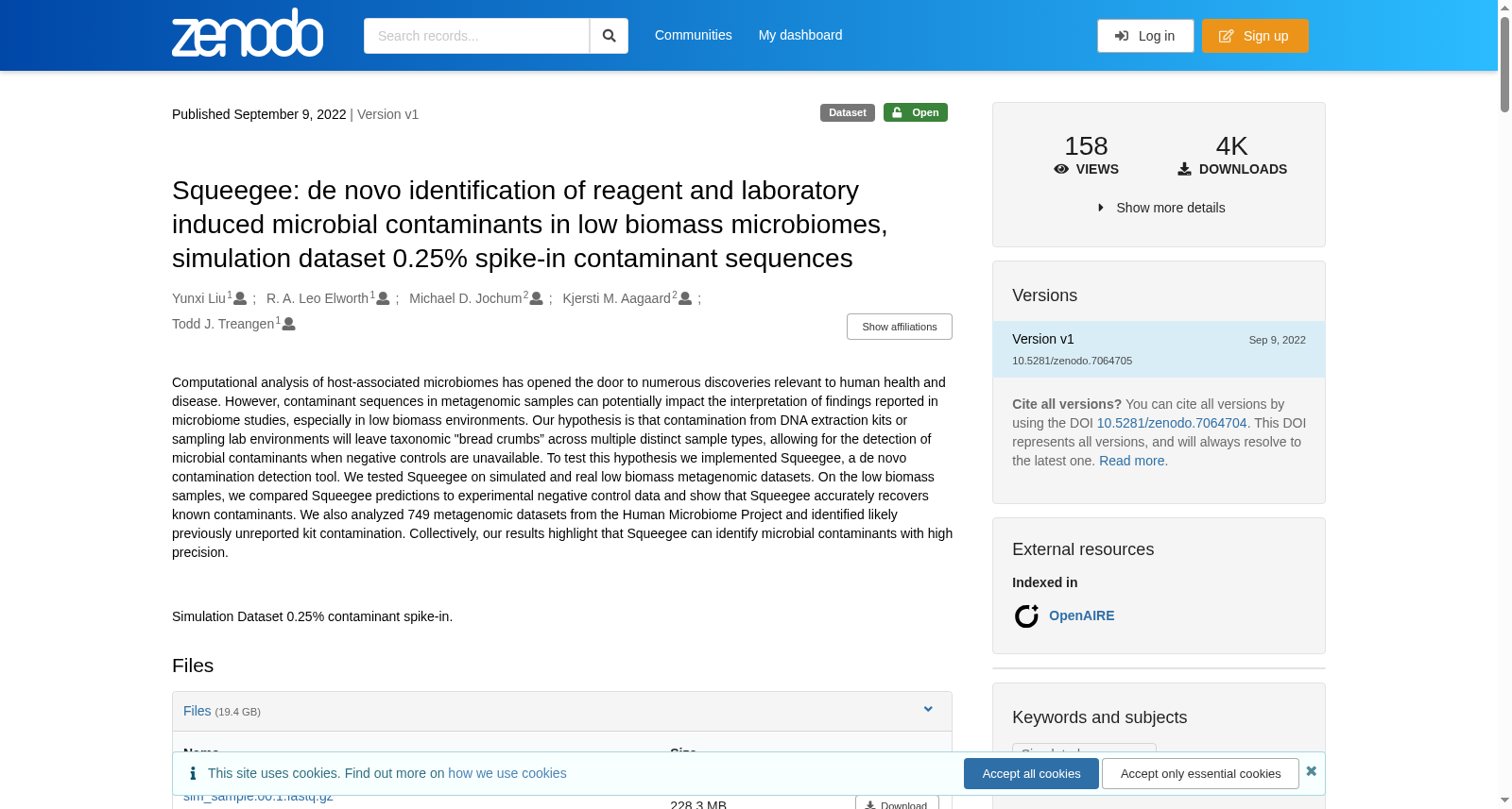 Squeegee: de novo identification of reagent and laboratory induced microbial contaminants in low biomass microbiomes, simulation dataset 0.25% spike-in contaminant sequences 数据集图片