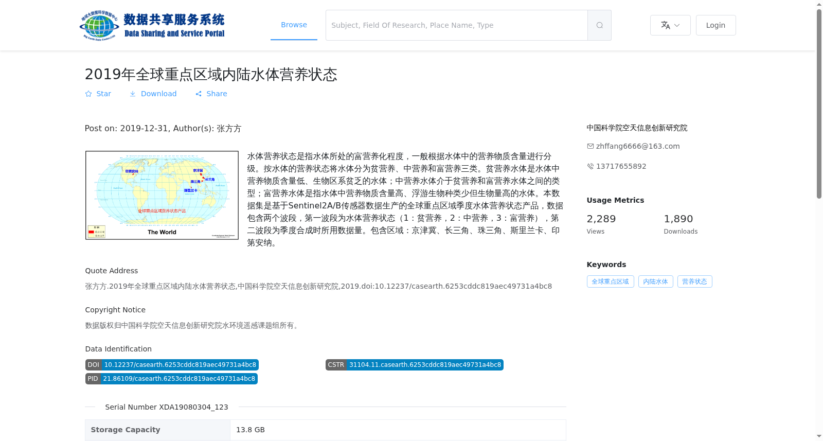 2019年全球重点区域内陆水体营养状态 数据集图片