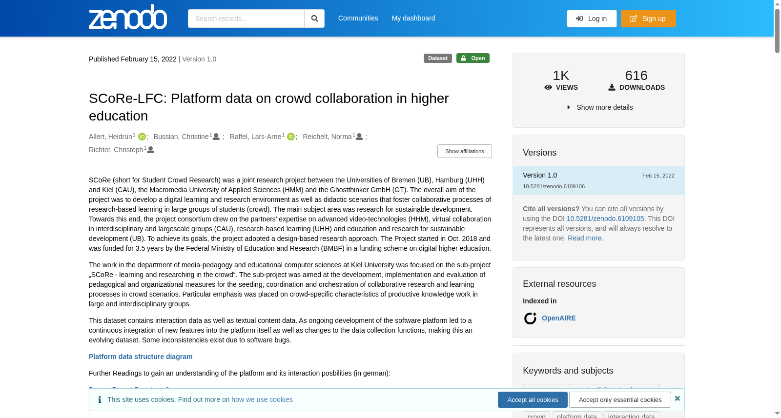 SCoRe-LFC: Platform data on crowd collaboration in higher education 数据集图片
