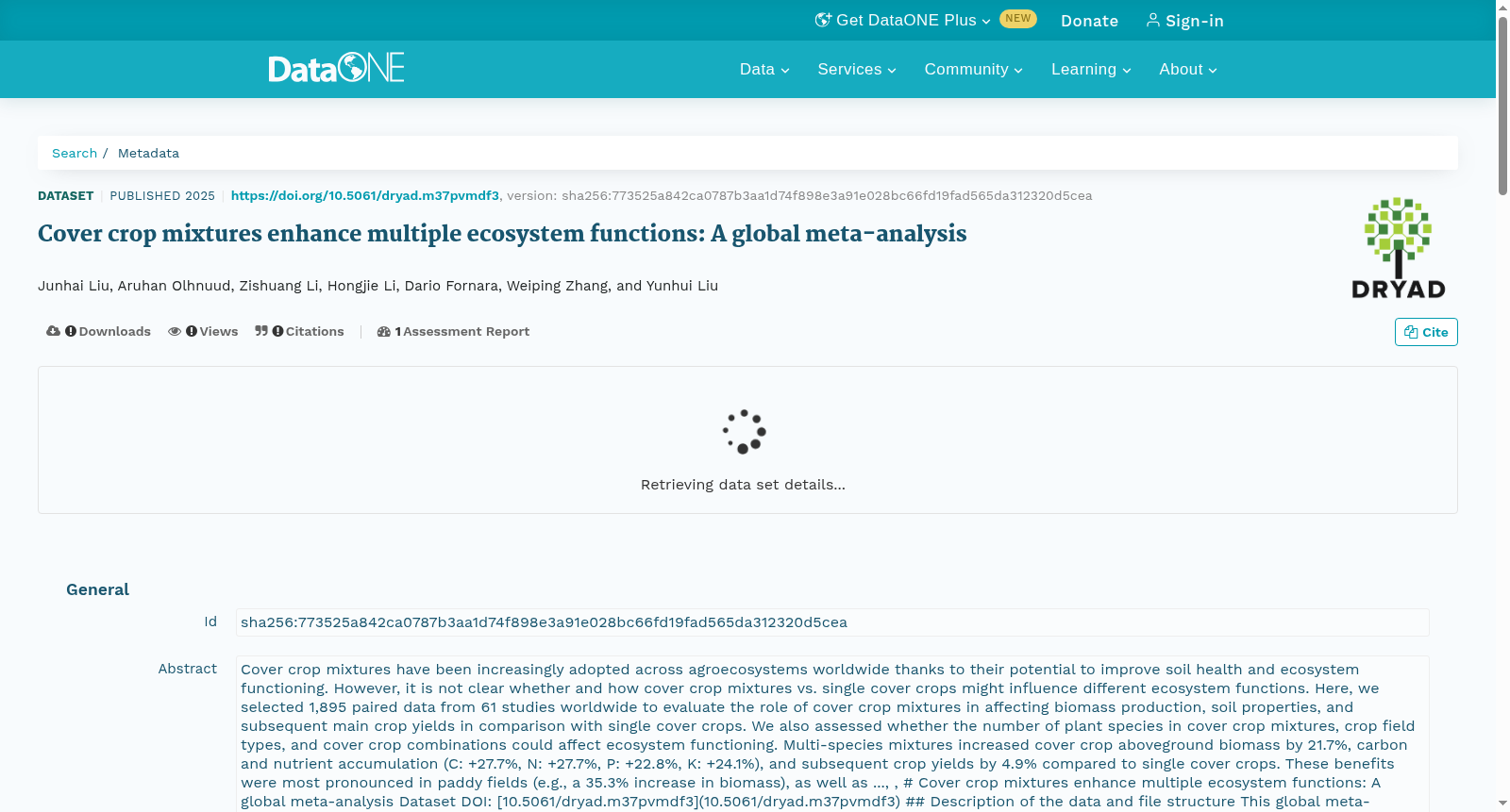Cover crop mixtures enhance multiple ecosystem functions: A global meta-analysis 数据集图片