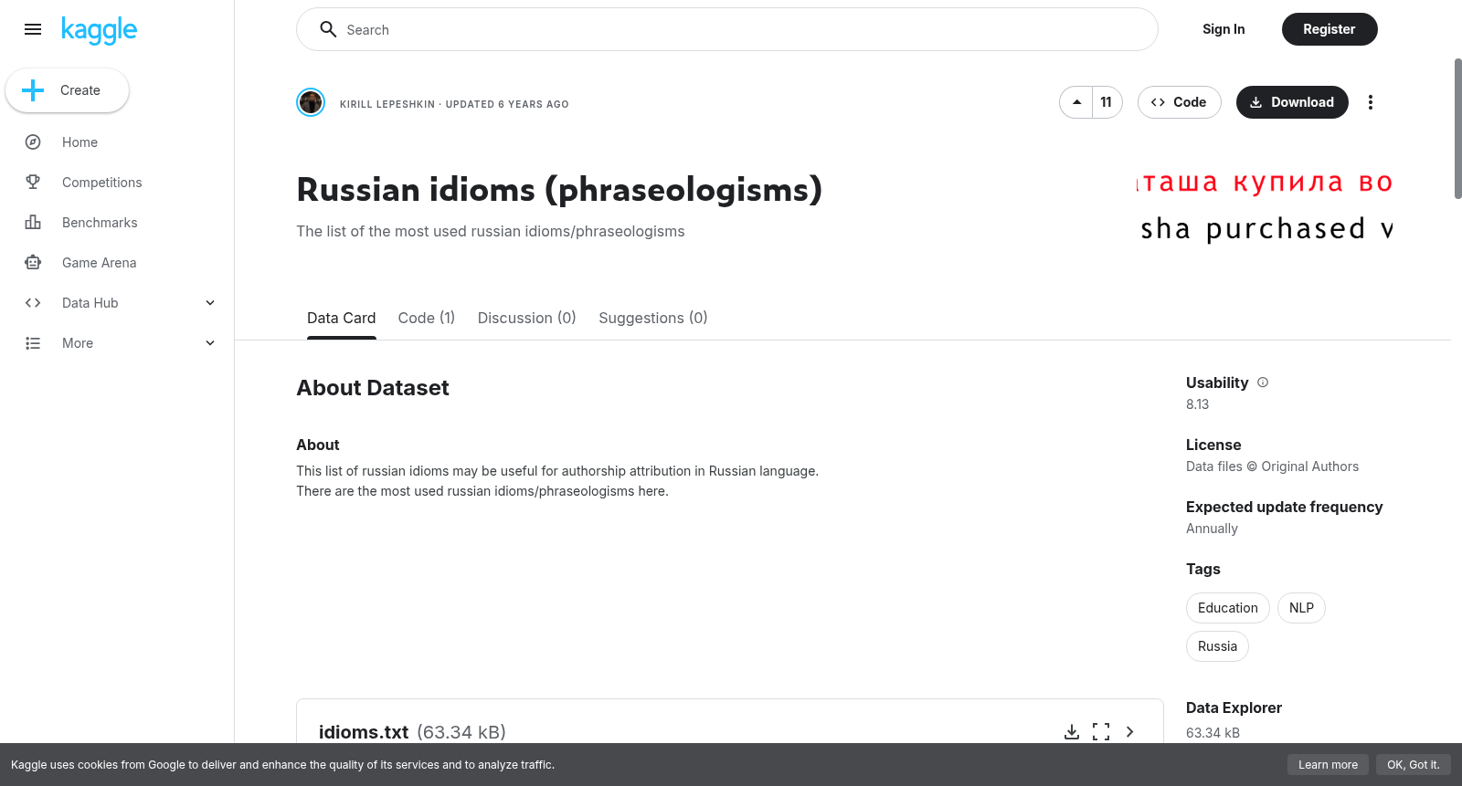 Russian idioms (phraseologisms) 数据集图片