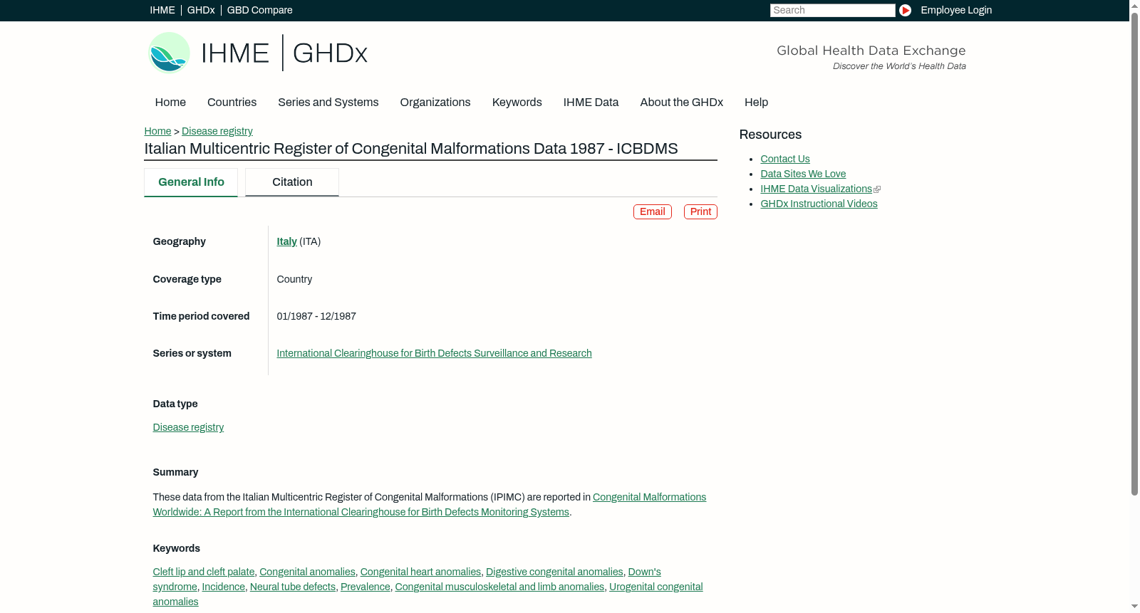 Italian Multicentric Register of Congenital Malformations Data 1987 - ICBDMS 数据集图片