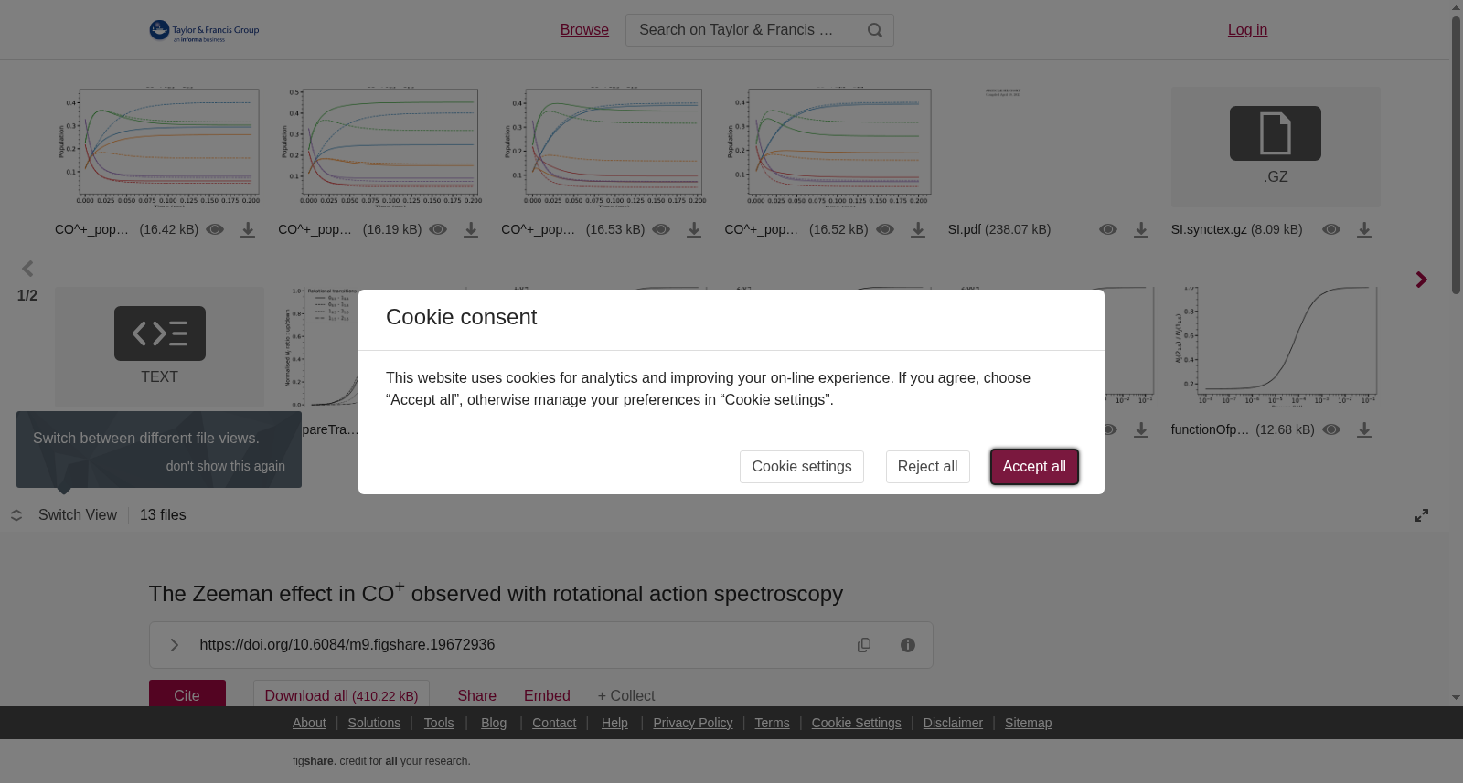 The Zeeman effect in CO<sup>+</sup> observed with rotational action spectroscopy 数据集图片
