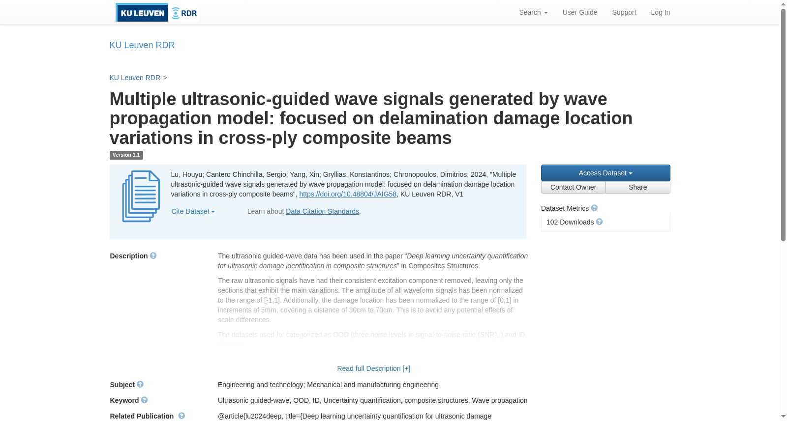 Multiple ultrasonic-guided wave signals generated by wave propagation model: focused on delamination damage location variations in cross-ply composite beams 数据集图片