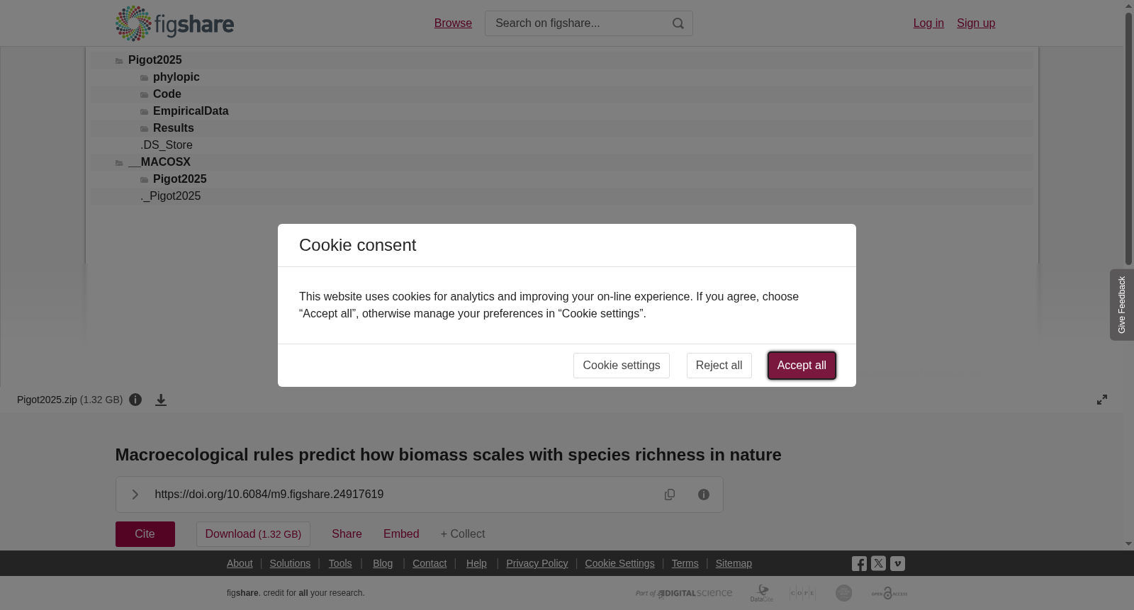 <b>Macroecological rules predict how biomass scales with species richness in nature</b> 数据集图片