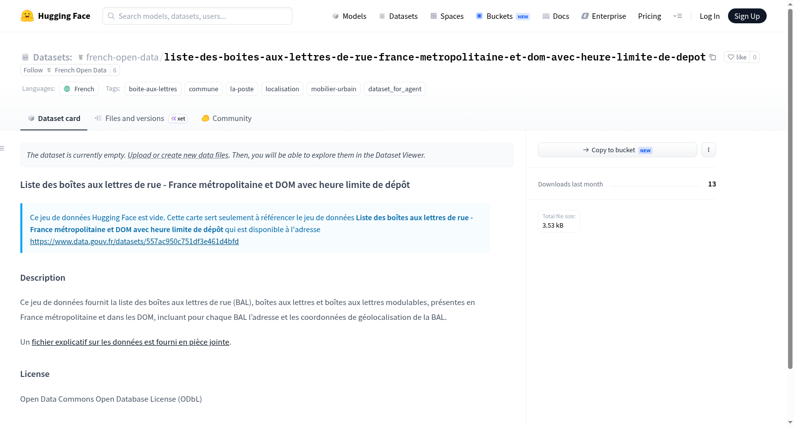 Data-Gouv-FR/liste-des-boites-aux-lettres-de-rue-france-metropolitaine-et-dom-avec-heure-limite-de-depot 数据集图片