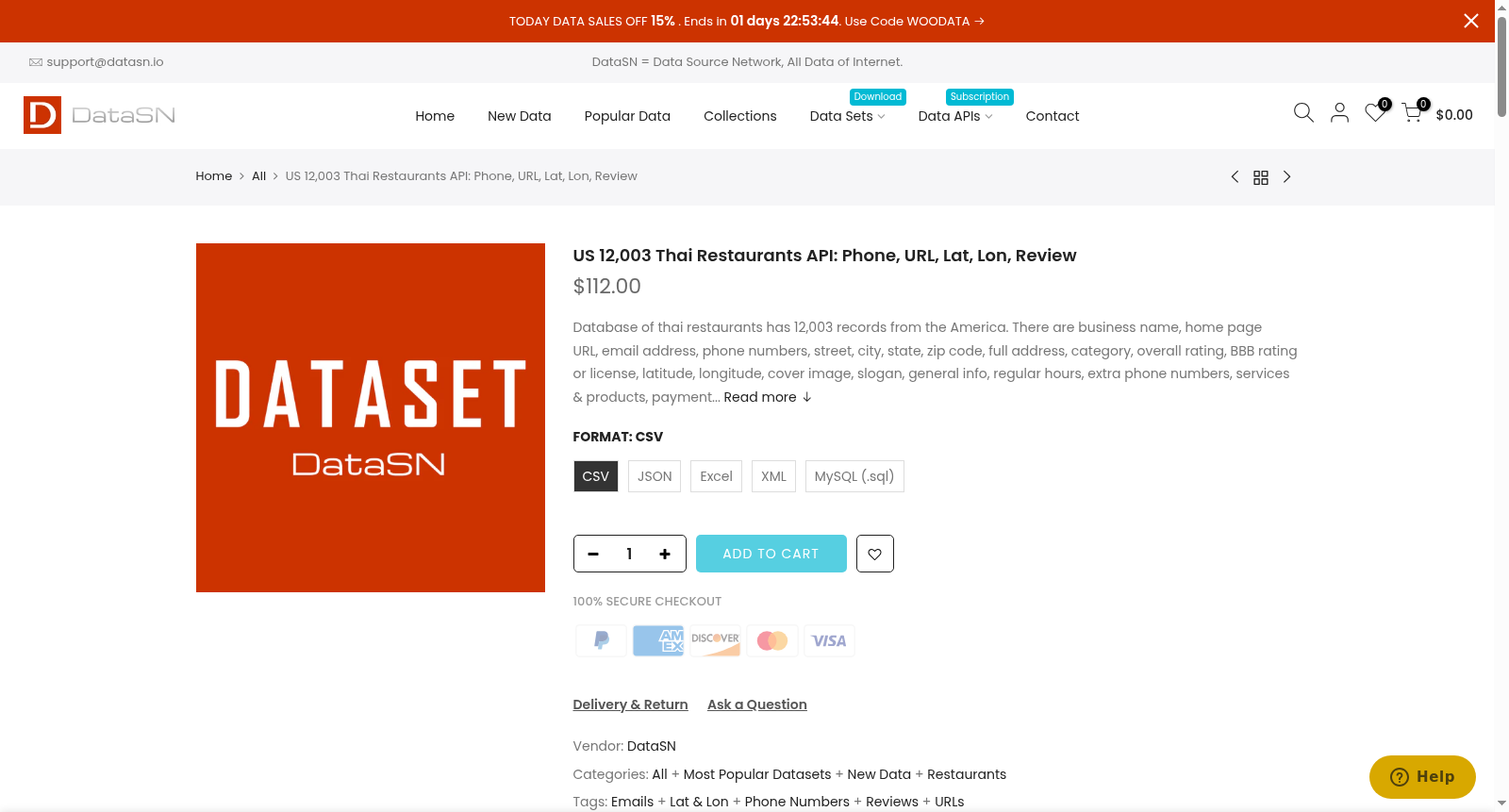 US 12,003 Thai Restaurants API: Phone, URL, Lat, Lon, Review 数据集图片