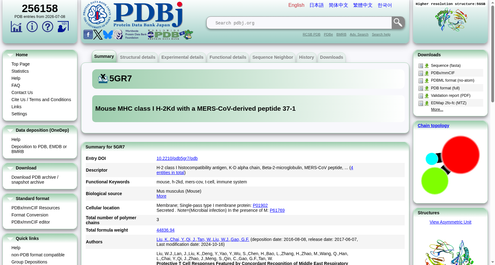 Mouse MHC class I H-2Kd with a MERS-CoV-derived peptide 37-1 数据集图片