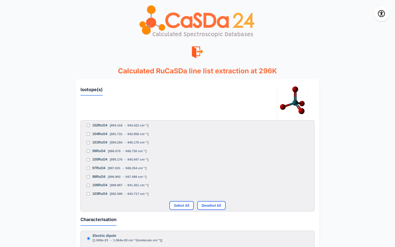 RuCaSDa: Ruthenium tetroxide Calculated Spectroscopic Database 数据集图片